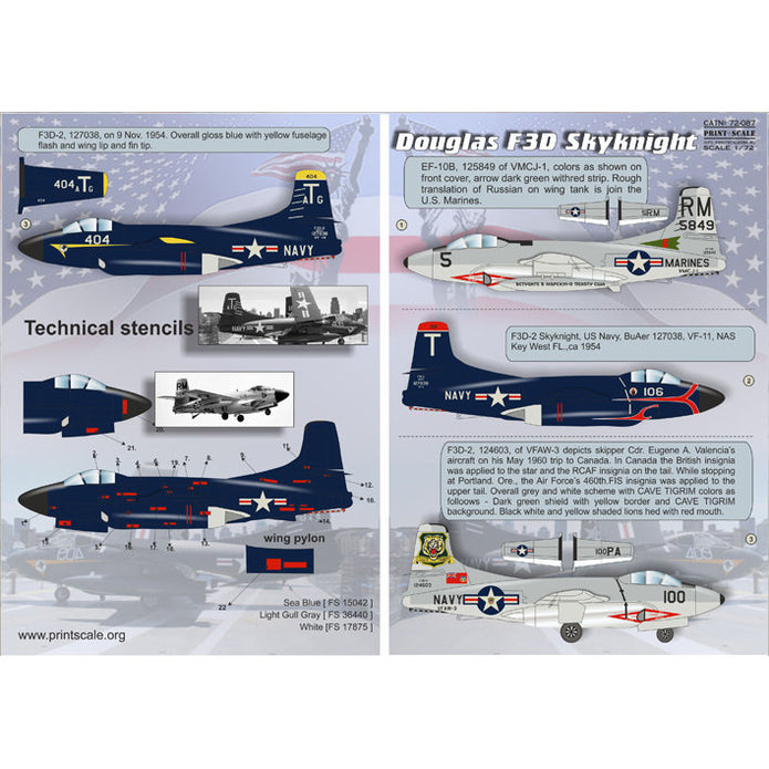 Print Scale 72-087 Decal Douglas F3D Skyknight The complete set 1.5 leaf Scale 1:72 for Aircraft Plastic model kit