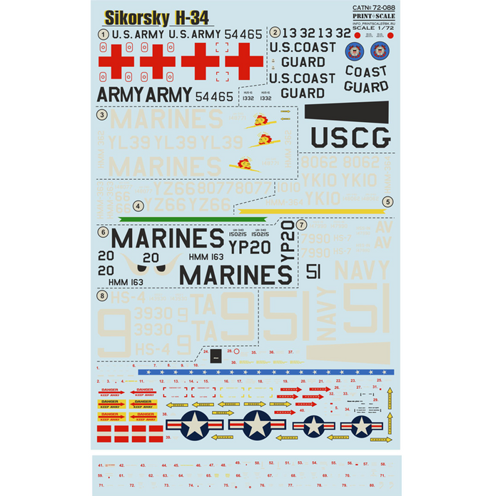 Print Scale 72-088 Decal Sikorsky H-34 The complete set 1.5 leaf Scale 1:72 for Helicopter Plastic model kit