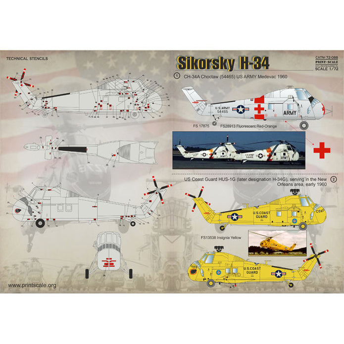 Print Scale 72-088 Decal Sikorsky H-34 The complete set 1.5 leaf Scale 1:72 for Helicopter Plastic model kit