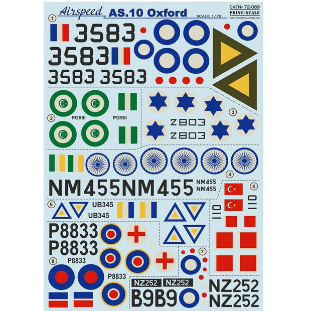Print Scale 72-089 Decal Airspeed AS.10 Oxford Scale 1:72 for Aircraft Plastic model kit