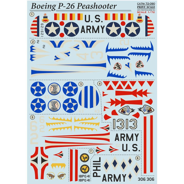 Print Scale 72-090 Decal Boeing P-26 Peashooter Scale 1:72 for Aircraft Plastic model kit