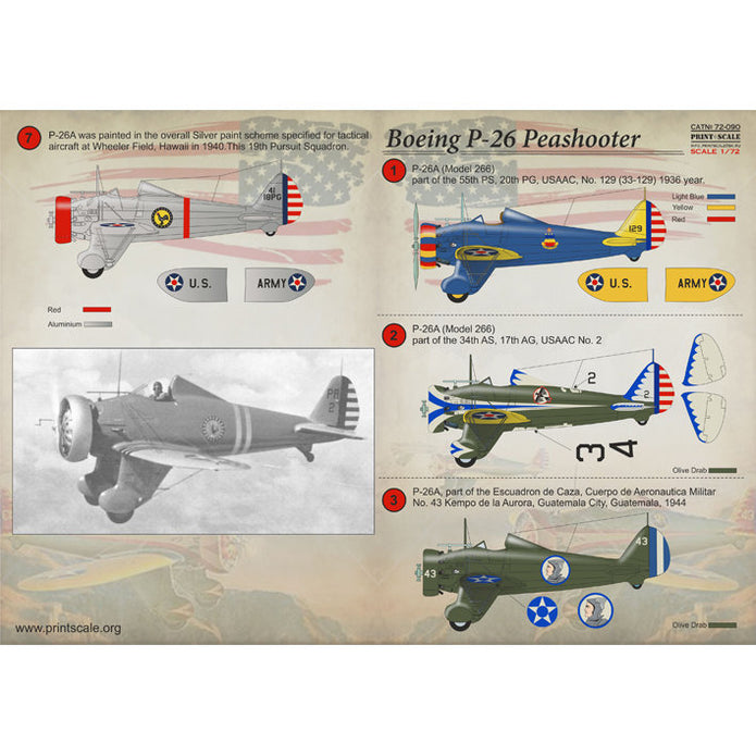 Print Scale 72-090 Decal Boeing P-26 Peashooter Scale 1:72 for Aircraft Plastic model kit
