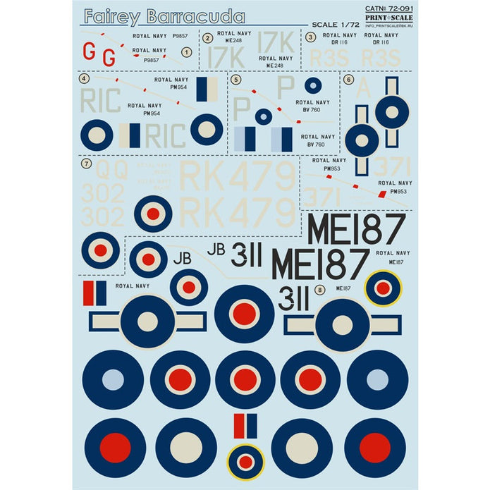 Print Scale 72-091 Decal Fairey Barracuda Scale 1:72 for Aircraft Plastic model kit