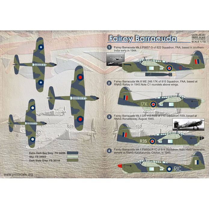 Print Scale 72-091 Decal Fairey Barracuda Scale 1:72 for Aircraft Plastic model kit