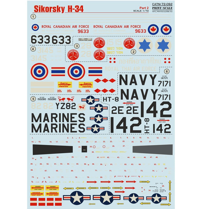 Print Scale 72-092 Decal Sikorsky H-34 Part 2 Scale 1:72 for Helicopter Plastic model kit