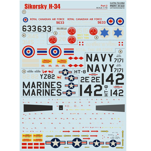 Print Scale 72-092 Decal Sikorsky H-34 Part 2 Scale 1:72 for Helicopter Plastic model kit