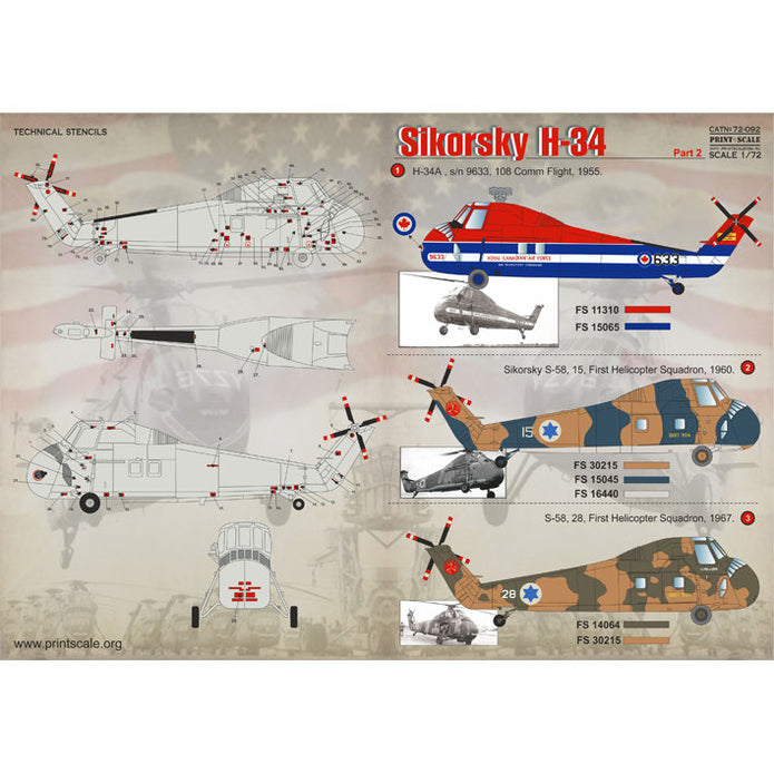 Print Scale 72-092 Decal Sikorsky H-34 Part 2 Scale 1:72 for Helicopter Plastic model kit