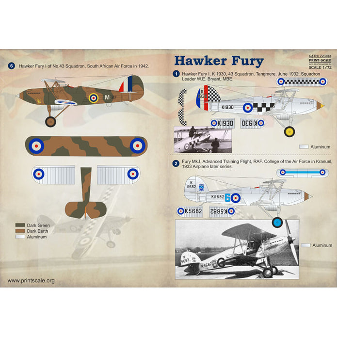 Print Scale 72-093 Decal Hawker Fury Scale 1:72 for Helicopter Plastic model kit