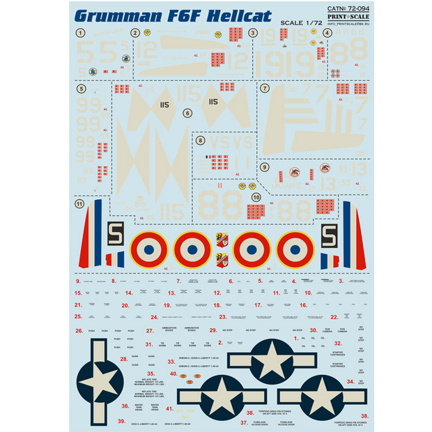Print Scale 72-094 Decal Grumman F6F Hellcat Scale 1:72 for Aircraft Plastic model kit
