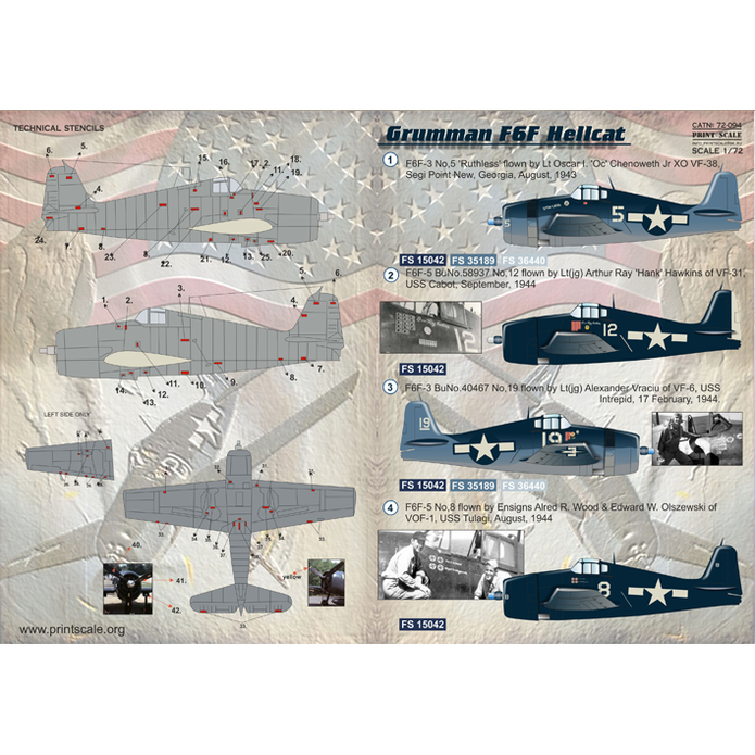 Print Scale 72-094 Decal Grumman F6F Hellcat Scale 1:72 for Aircraft Plastic model kit