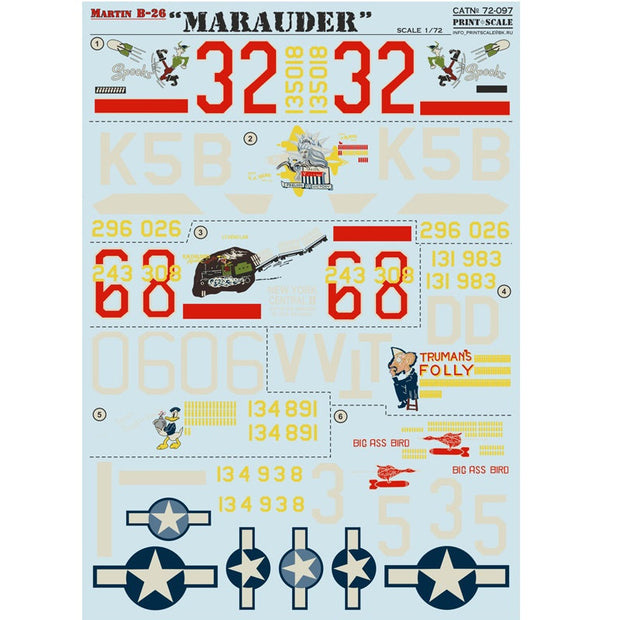 Print Scale 72-097 Decal Martin B-26 Marauder Scale 1:72 for Aircraft Plastic model kit