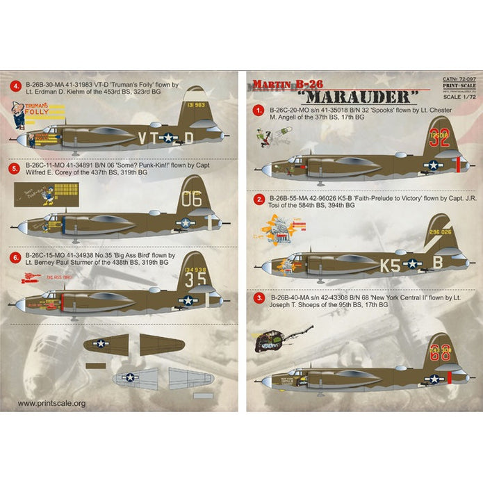 Print Scale 72-097 Decal Martin B-26 Marauder Scale 1:72 for Aircraft Plastic model kit