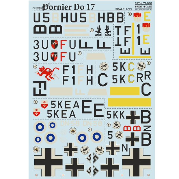 Print Scale 72-098 Decal Dornier Do 17 Scale 1:72 for Aircraft Plastic model kit