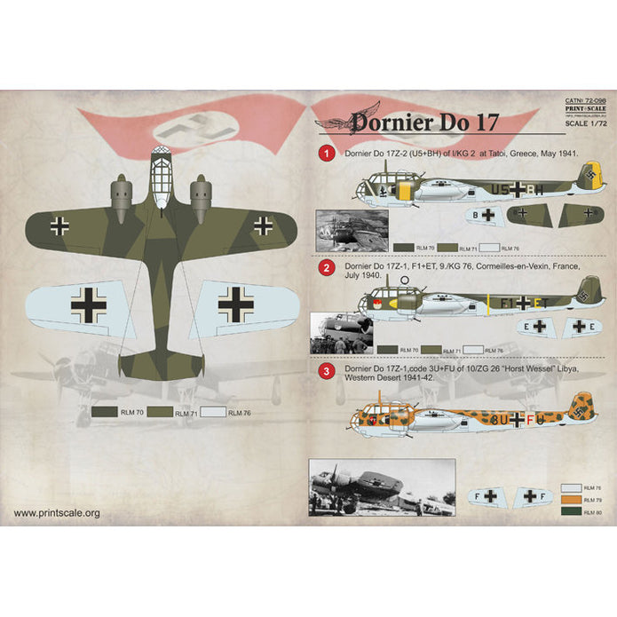 Print Scale 72-098 Decal Dornier Do 17 Scale 1:72 for Aircraft Plastic model kit