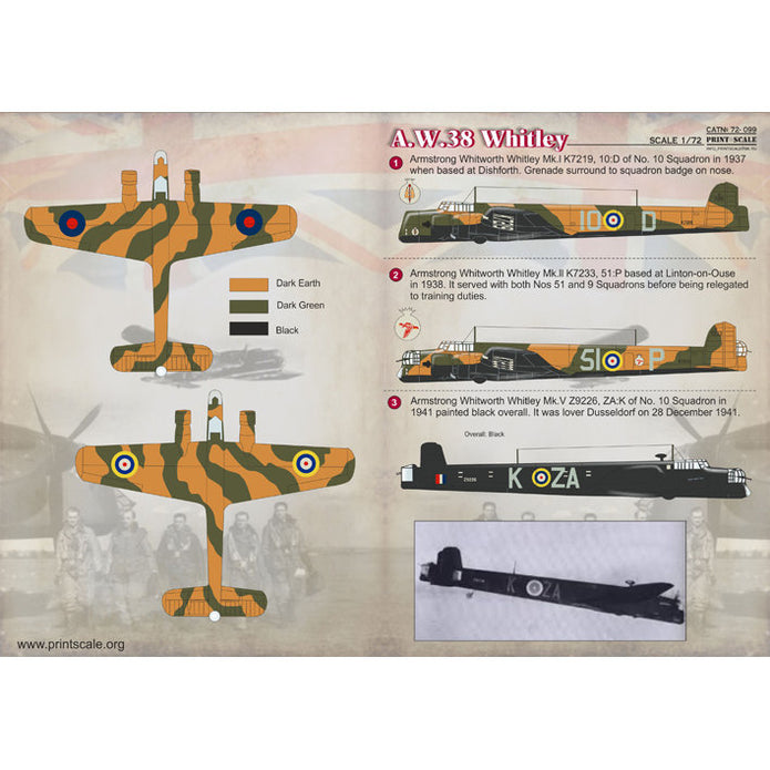 Print Scale 72-099 Decal 1:72 Armstrong Whitworth A.W.38 Whitley The complete set 2 leaf
