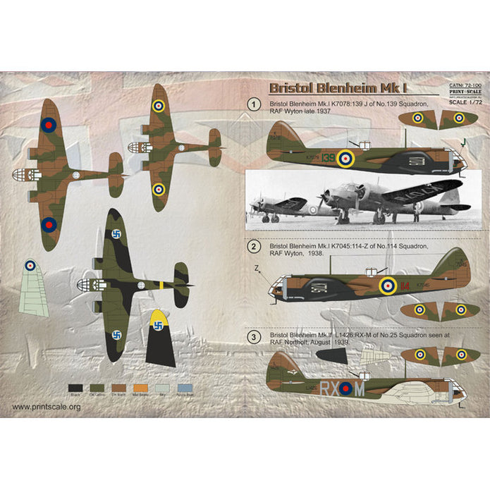 Print Scale 72-100 Decal Bristol Blenheim The complete set 2 leaf Scale 1:72 for Aircraft Plastic model kit