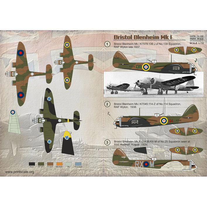 Print Scale 72-100 Decal Bristol Blenheim The complete set 2 leaf Scale 1:72 for Aircraft Plastic model kit