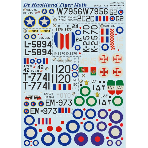 Print Scale 72-103 Decal De Havilland DH.82 Tiger Moth Scale 1:72 for Aircraft Plastic model kit