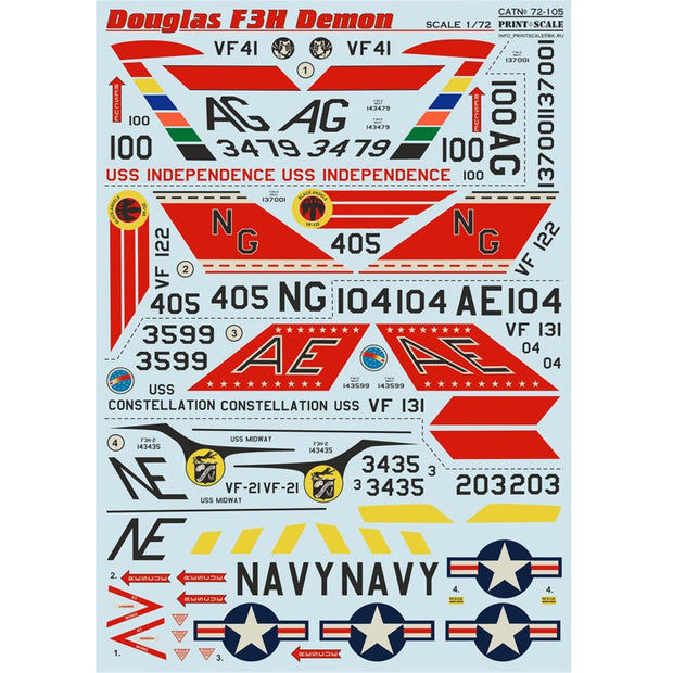 Print Scale 72-105 Decal McDonnell F-3 Demon F3H Demon Scale 1:72 for Aircraft Plastic model kit