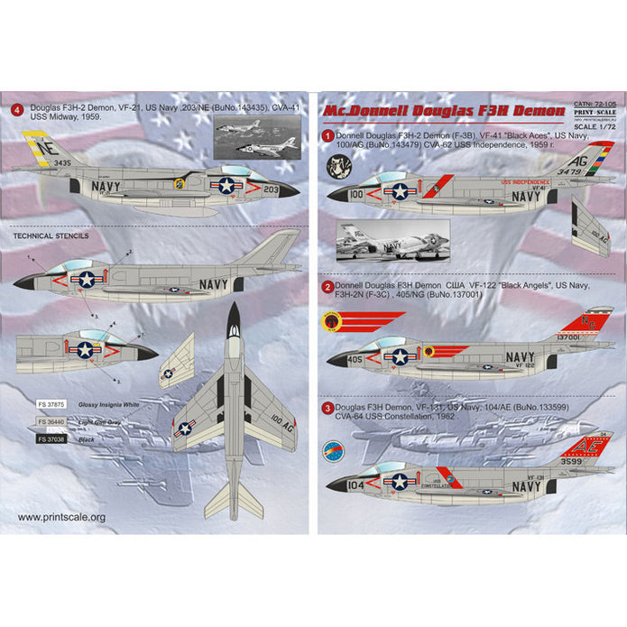 Print Scale 72-105 Decal McDonnell F-3 Demon F3H Demon Scale 1:72 for Aircraft Plastic model kit