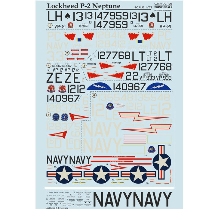 Print Scale 72-106 Decal Lockheed P-2 Neptune Scale 1:72 for Aircraft Plastic model kit