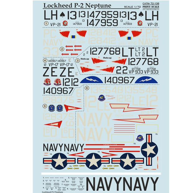 Print Scale 72-106 Decal Lockheed P-2 Neptune Scale 1:72 for Aircraft Plastic model kit