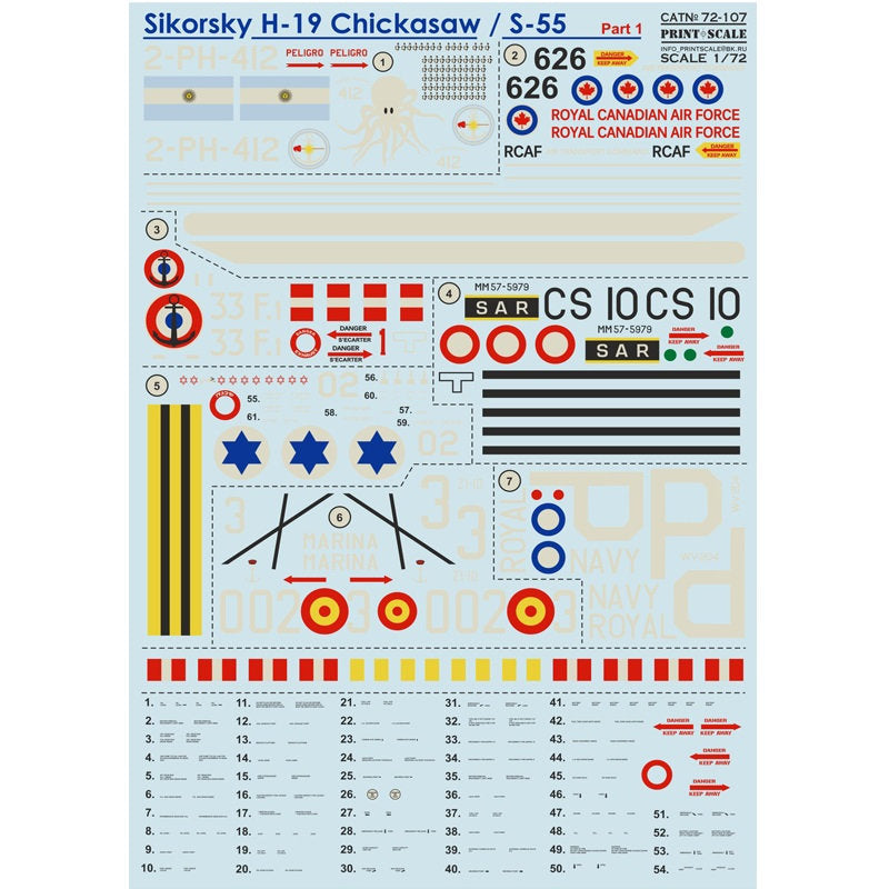 Print Scale 72-107 Decal Sikorsky H-19 Part 1 Scale 1:72 for Helicopter Plastic model kit