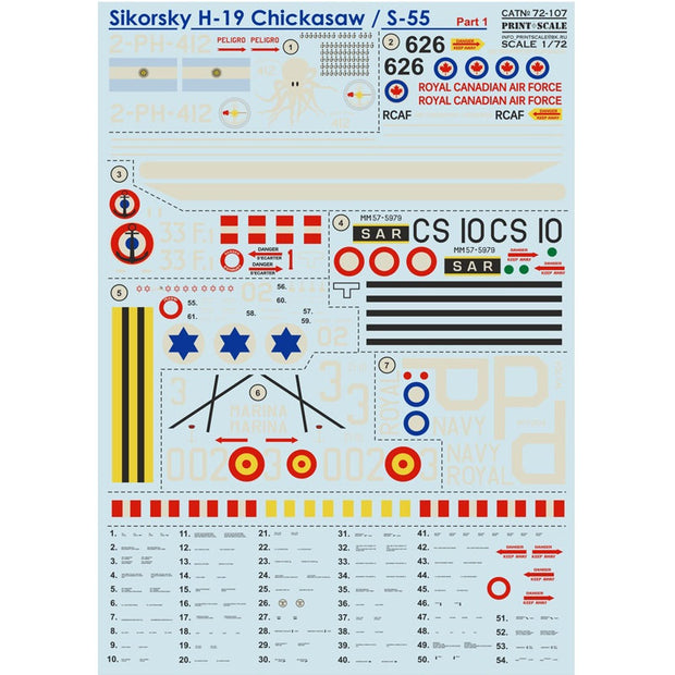 Print Scale 72-107 Decal Sikorsky H-19 Part 1 Scale 1:72 for Helicopter Plastic model kit