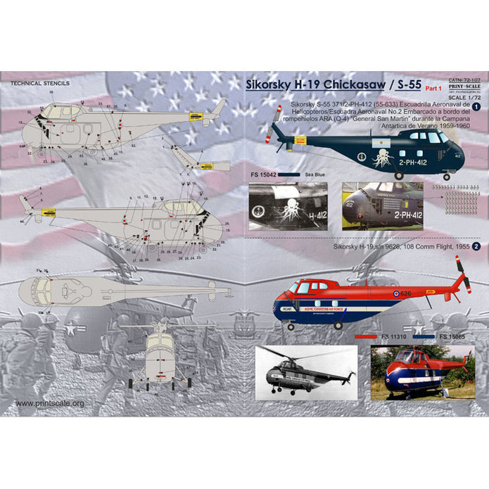 Print Scale 72-107 Decal Sikorsky H-19 Part 1 Scale 1:72 for Helicopter Plastic model kit