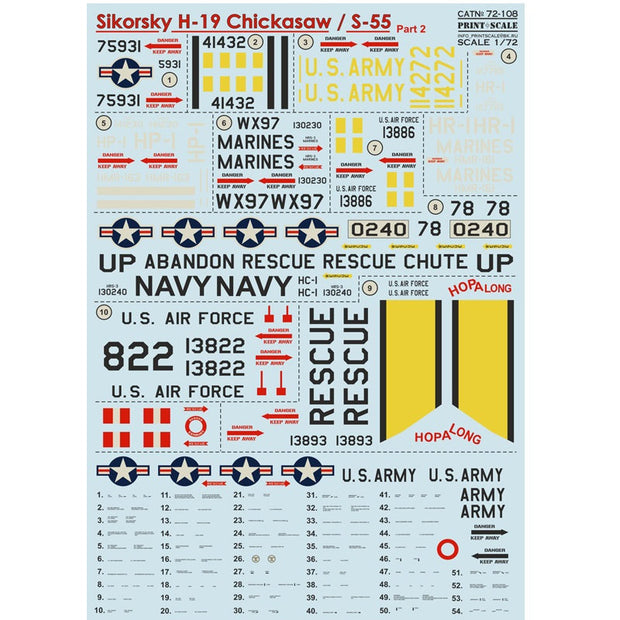Print Scale 72-108 Decal Sikorsky H-19 Part 2 Scale 1:72 for Helicopter Plastic model kit