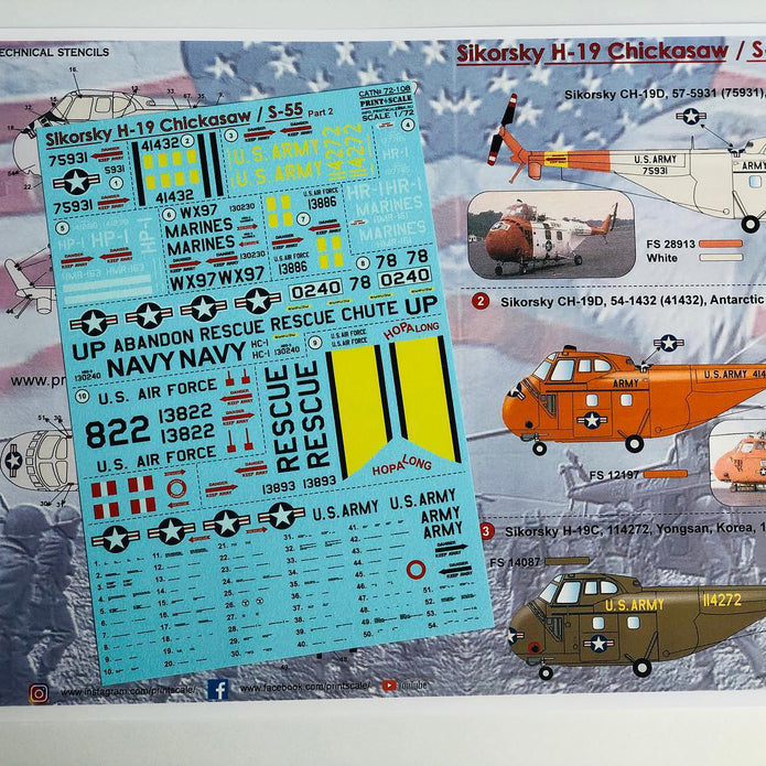 Print Scale 72-108 Decal Sikorsky H-19 Part 2 Scale 1:72 for Helicopter Plastic model kit