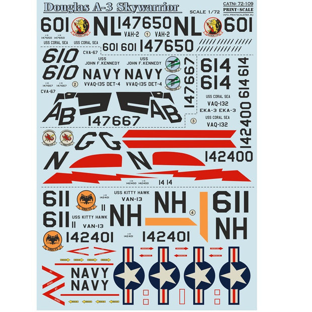 Print Scale 72-109 Decal Douglas A-3 Skywarrior Scale 1:72 for Aircraft Plastic model kit