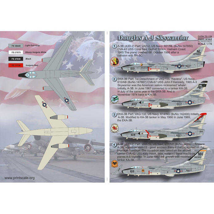 Print Scale 72-109 Decal Douglas A-3 Skywarrior Scale 1:72 for Aircraft Plastic model kit