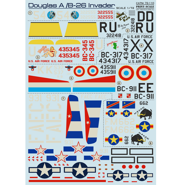 Print Scale 72-110 Decal Douglas A-26 Invader Scale 1:72 for Aircraft Plastic model kit