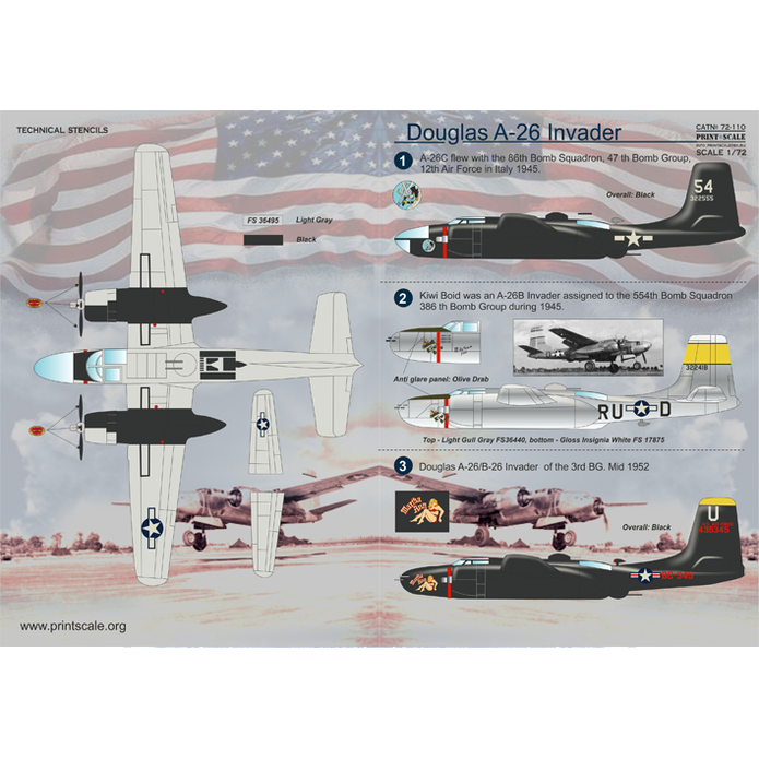 Print Scale 72-110 Decal Douglas A-26 Invader Scale 1:72 for Aircraft Plastic model kit