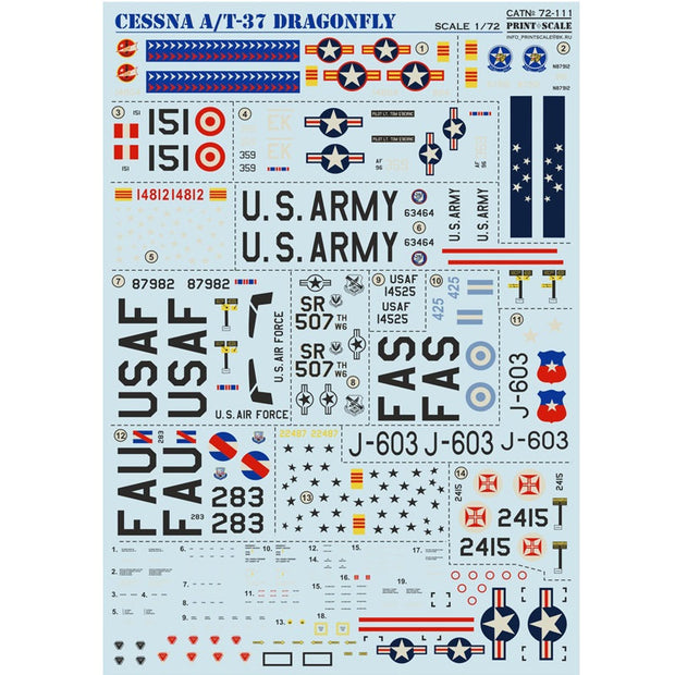 Print Scale 72-111 Decal Cessna A-37 Dragonfly Scale 1:72 for Aircraft Plastic model kit