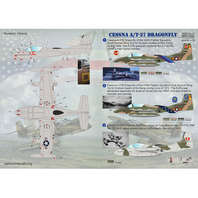 Print Scale 72-111 Decal Cessna A-37 Dragonfly Scale 1:72 for Aircraft Plastic model kit