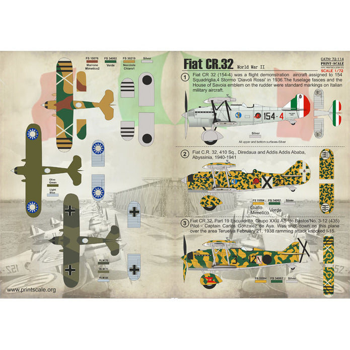 Print Scale 72-114 Decal Fiat CR.32 Scale 1:72 for Aircraft Plastic model kit