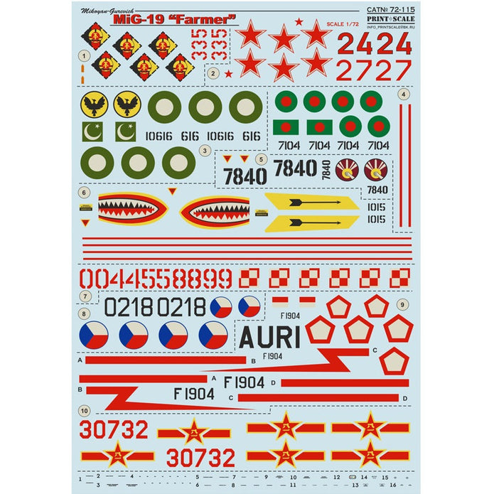 Print Scale 72-115 Decal MIG-19 Farmer Scale 1:72 for Aircraft Plastic model kit