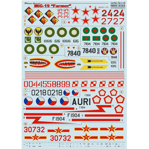 Print Scale 72-115 Decal MIG-19 Farmer Scale 1:72 for Aircraft Plastic model kit