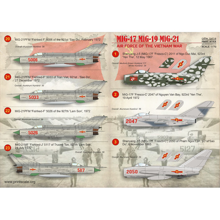 Print Scale 72-116 Decal 1:72 North Vietnamese MIGs (Mig 17 Mig 19 Mig 21) of the Vietnam War