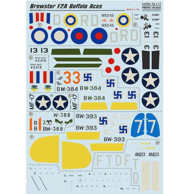 Print Scale 72-117 Decal Brewster F2A Buffalo Scale 1:72 for Aircraft Plastic model kit