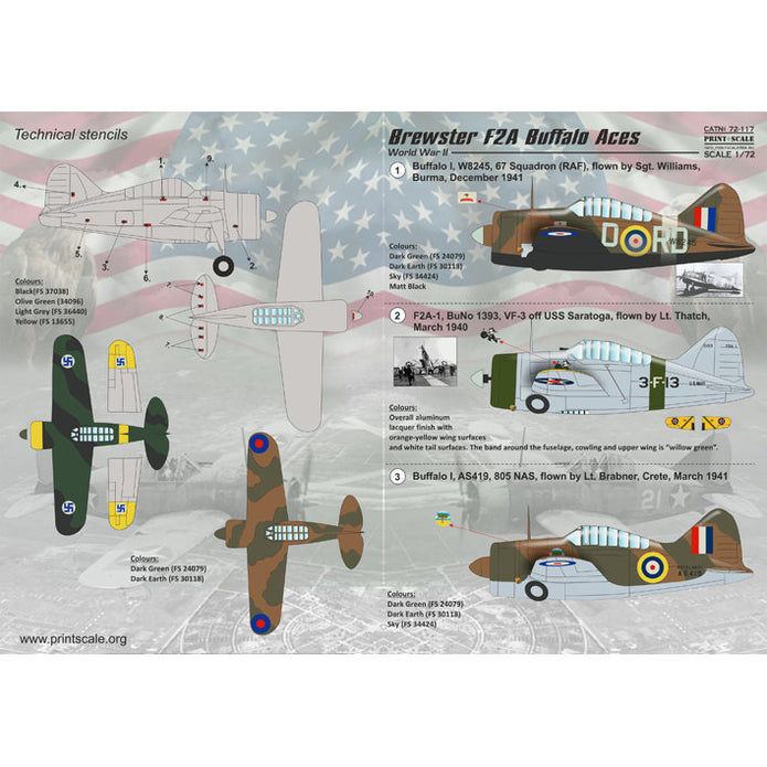Print Scale 72-117 Decal Brewster F2A Buffalo Scale 1:72 for Aircraft Plastic model kit