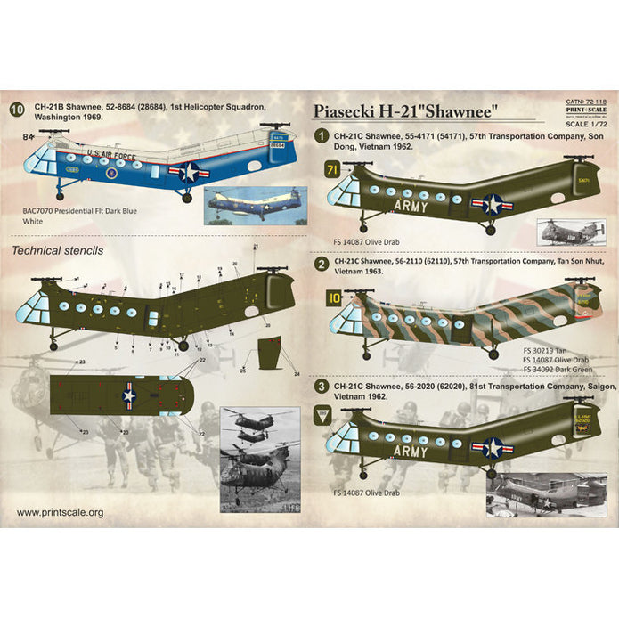 Print Scale 72-118 Decal Piasecki H-21 Shawnee Scale 1:72 for Helicopter Plastic model kit