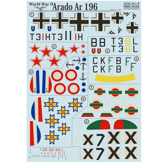 Print Scale 72-119 Decal Arado Ar 196 Scale 1:72 for Aircraft Plastic model kit