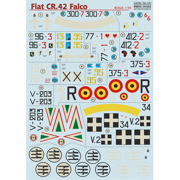 Print Scale 72-121 Decal Fiat CR.42 Falco Scale 1:72 for Aircraft Plastic model kit