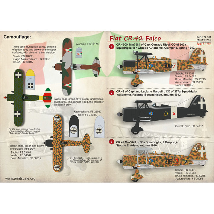 Print Scale 72-121 Decal Fiat CR.42 Falco Scale 1:72 for Aircraft Plastic model kit