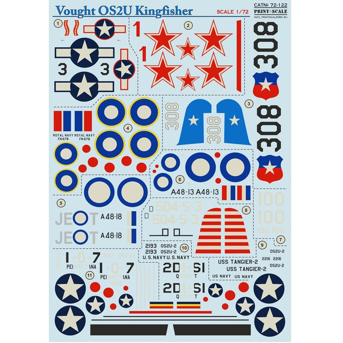 Print Scale 72-122 Decal Vought OS2U Kingfisher Scale 1:72 for Aircraft Plastic model kit