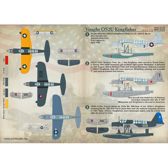 Print Scale 72-122 Decal Vought OS2U Kingfisher Scale 1:72 for Aircraft Plastic model kit