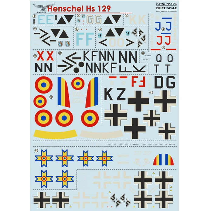Print Scale 72-124 Decal Henschel Hs 129 Scale 1:72 for Aircraft Plastic model kit
